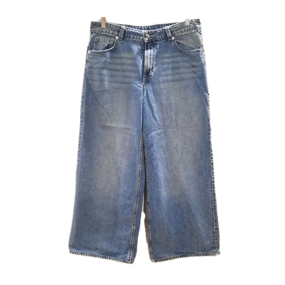 H&M Divided Wide Leg Jeans 90s Y2K High Waisted Baggy Skater Denim Medium Wash 8